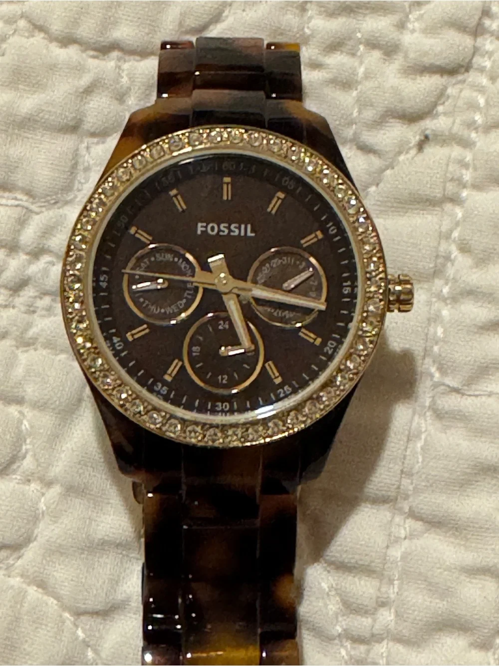 Fossil Stella Tortoiseshell Resin Multifunction (ES2795) watch Gold Crystal